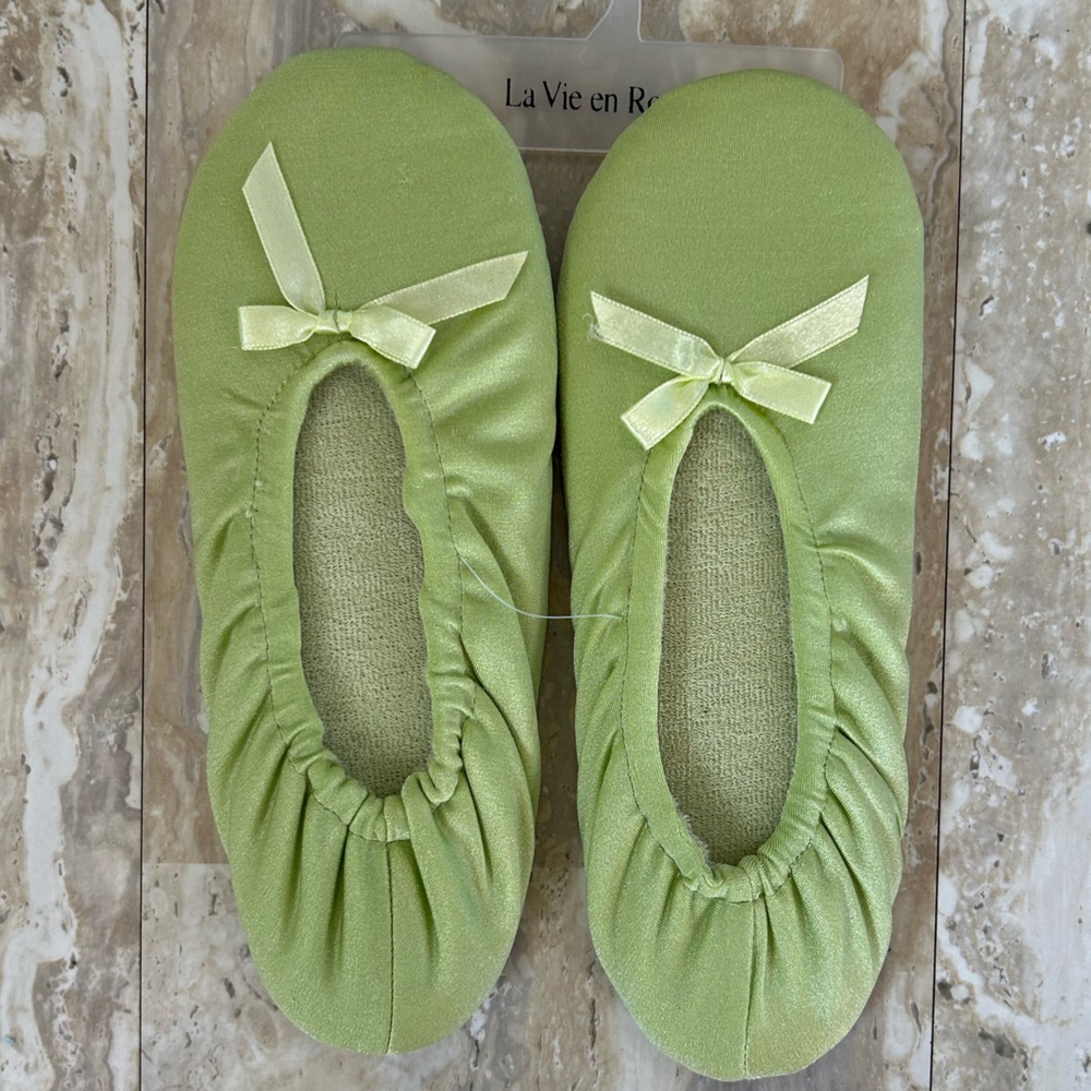 4/$20 La Vie On Rose Ballerina Bedroom Slippers. Lime Green.